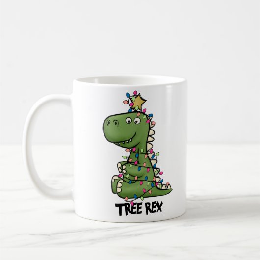 Niedlicher Grüne Tree Rex Dino Frohe Weihnachten Kaffeetasse (Links)