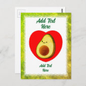 Niedlicher grüner Avocado-Cartoon in Rotem Herzen Postkarte (Vorne/Hinten)