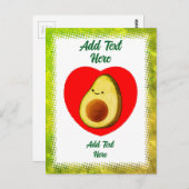 Niedlicher grüner Avocado-Cartoon in Rotem Herzen  Postkarte (Vorne/Hinten)