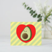 Niedlicher grüner Avocado-Cartoon in Rotem Herzen Postkarte (Stehend Vorderseite)