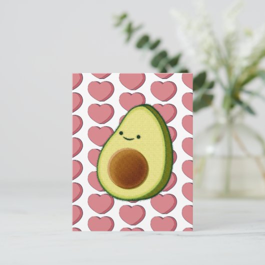 Niedlicher grüner Avocado im Roten Herzen Postkarte (Stehend Vorderseite)