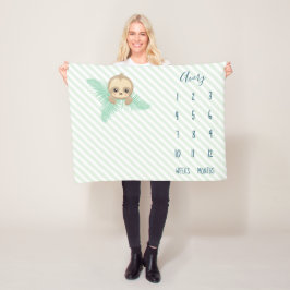 Niedlicher grüner Babysloth-Baby-Meilenstein Fleecedecke