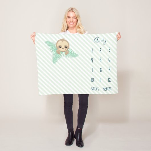 Niedlicher grüner Babysloth-Baby-Meilenstein Fleecedecke (Beispiel)