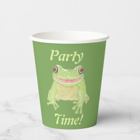 Niedlicher Grüner Baum Frog - Party Time! Pappbecher (Vorderseite)