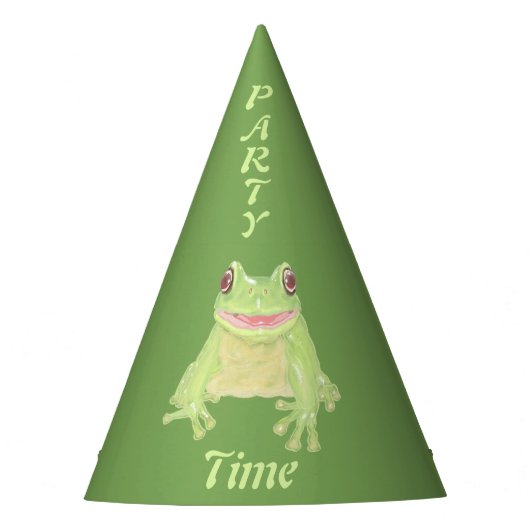 Niedlicher Grüner Baum Frog - Party Zeit! Geburtst Partyhütchen (Vorderseite)