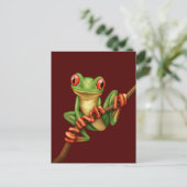 Niedlicher Grüner Baum-Frosch auf einem Zweig auf  Postkarte (Stehend Vorderseite)