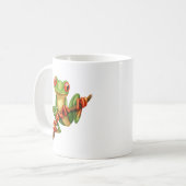 Niedlicher grüner Baum-Frosch auf einer Kaffeetasse (Vorderseite Links)
