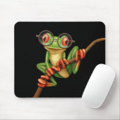 Niedlicher grüner Baum-Frosch mit Augen-Gläsern Mousepad (Mit Mouse)