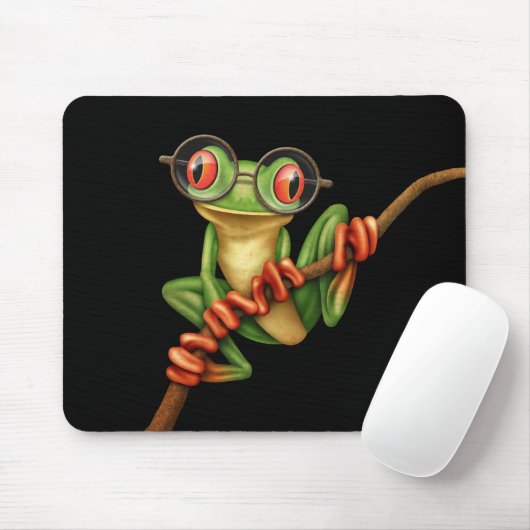Niedlicher grüner Baum-Frosch mit Augen-Gläsern Mousepad (Mit Mouse)