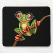 Niedlicher grüner Baum-Frosch mit Augen-Gläsern Mousepad (Vorne)