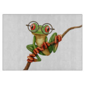 Niedlicher grüner Baum-Frosch mit Augen-Gläsern Schneidebrett (Vorderseite)