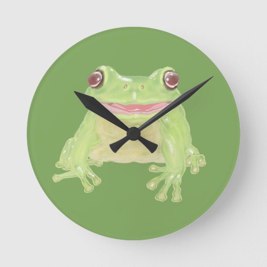 Niedlicher Grüner Baum Frosch - transparent.  Runde Wanduhr (Vorderseite)