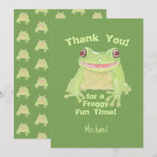 Niedlicher Grüner Baumfrosch - Kindergeburtstag Pa Dankeskarte (Vorne/Hinten)