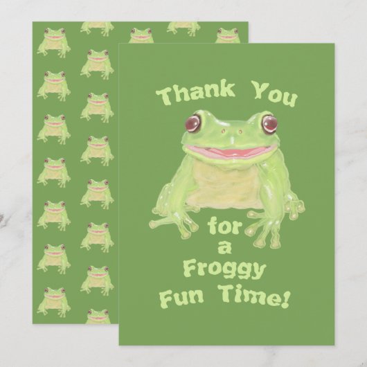 Niedlicher Grüner Baumfrosch - Kindergeburtstag Pa Dankeskarte (Vorne/Hinten)