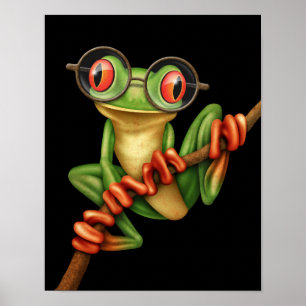 Niedlicher Grüner Baumfrosch mit Augenbrille auf S Poster