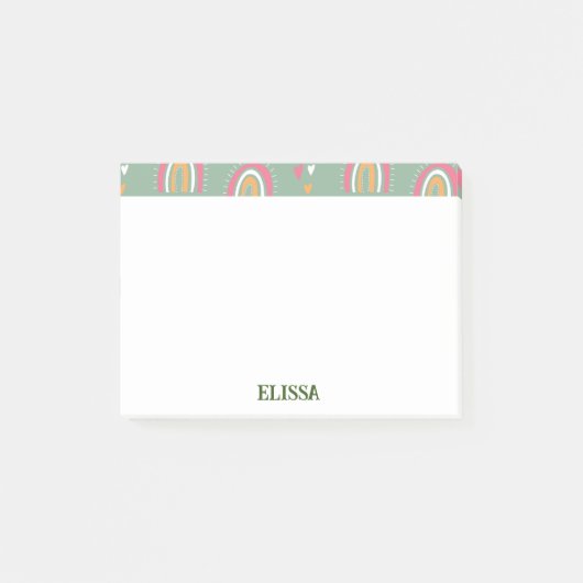 Niedlicher grüner Boho Rainbow Herzname Personalis Post-it Klebezettel (Vorderseite)
