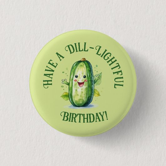 Niedlicher Grüner Cartoon Pickle Geburtstag Button (Vorderseite)