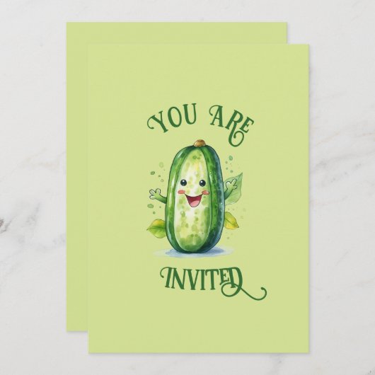 Niedlicher Grüner Cartoon Pickle Geburtstag Einladung (Vorne/Hinten)