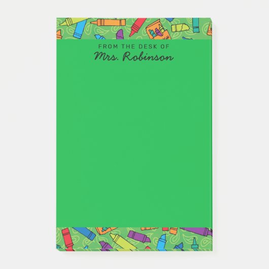 Niedlicher Grüner Crayons Lehrer Von 4 x 6 Uhr Post-it Klebezettel (Vorderseite)