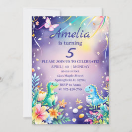 Niedlicher grüner Dinosaurier mit blauem Motiv Einladung