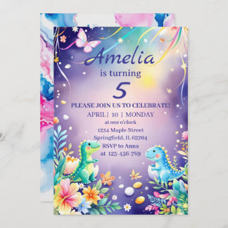 Niedlicher grüner Dinosaurier mit blauem Motiv Einladung