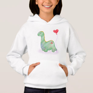 Niedlicher grüner Dinosaurier mit Herzballon   Hoodie