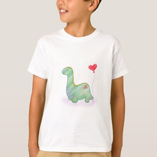 Niedlicher grüner Dinosaurier mit Herzballon | T-Shirt (Vorderseite)