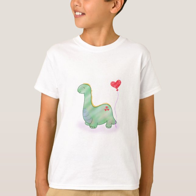 Niedlicher grüner Dinosaurier mit Herzballon | T-Shirt (Vorderseite)