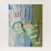 Niedlicher grüner Dinosaurier mit Namen personalis Puzzle (Vertikal)