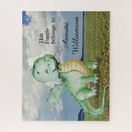 Niedlicher grüner Dinosaurier mit Namen personalis Puzzle