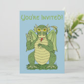 Niedlicher Grüner Drache Einladung (Stehend Vorderseite)