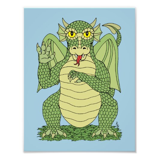 Niedlicher Grüner Drache Fotodruck (Vorne)