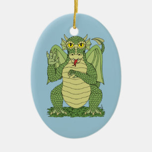 Niedlicher Grüner Drache Keramik Ornament
