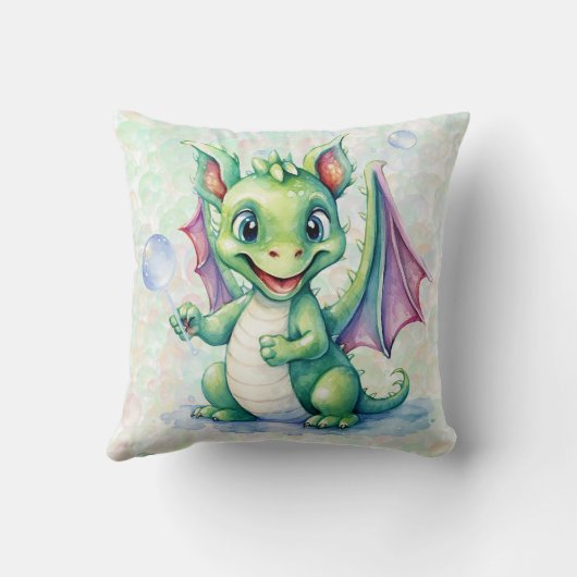 Niedlicher Grüner Drache mit Blasen Junge Geschenk Kissen (Rückseite)