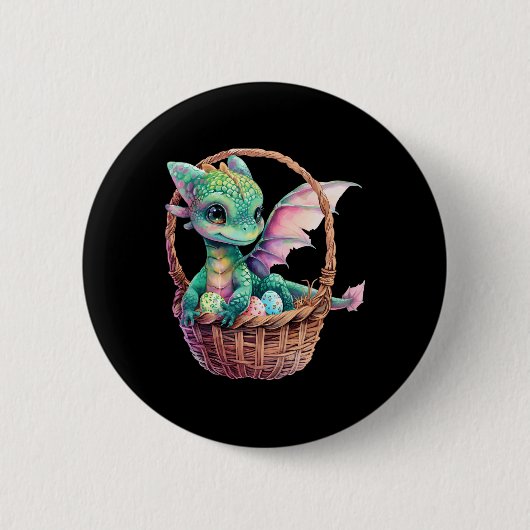Niedlicher Grüner Drache Ostereier Jagd Eier Korb Button (Vorderseite)