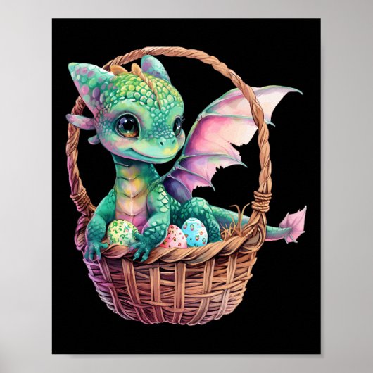 Niedlicher Grüner Drache Ostereier Jagd Eier Korb Poster (Vorne)