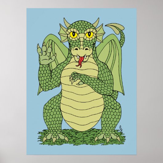Niedlicher Grüner Drache Poster (Vorne)
