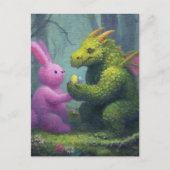Niedlicher Grüner Drache und Osterhase Postkarte (Vorderseite)