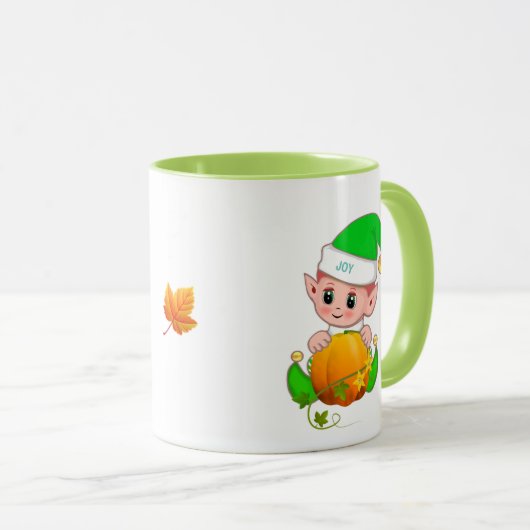 Niedlicher grüner Elf mit Pumpkin Tasse (VorderseiteRechts)
