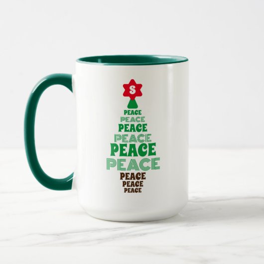 Niedlicher grüner Friedensbaum-Initial in Red Star Tasse (Links)