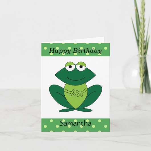 Niedlicher Grüner Frog Polka Dots Happy Birthday Karte (Vorderseite)