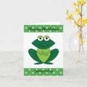 Niedlicher Grüner Frog Polka Dots Happy Birthday Karte (Gelbe Blume)