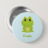 Niedlicher grüner Frosch auf blau Button (Vorne & Hinten)
