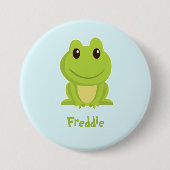 Niedlicher grüner Frosch auf blau Button (Vorderseite)