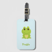 Niedlicher grüner Frosch auf blau Gepäckanhänger (Vorderseite Vertikal)
