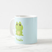 Niedlicher grüner Frosch auf blau Kaffeetasse (Vorderseite Links)