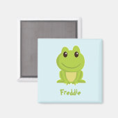 Niedlicher grüner Frosch auf blau Magnet (Vorderseite/Rückseite)