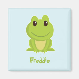 Niedlicher grüner Frosch auf blau Magnet