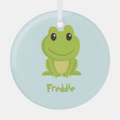Niedlicher grüner Frosch auf blau Ornament Aus Glas (Vorderseite)