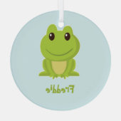 Niedlicher grüner Frosch auf blau Ornament Aus Glas (Rückseite)